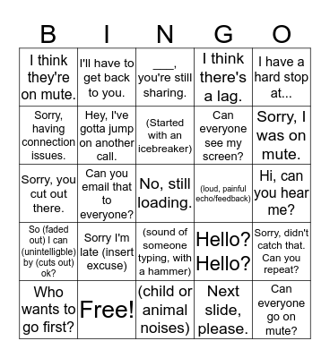 WFH Bingo Card