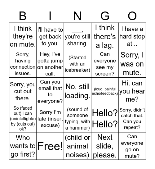 WFH Bingo Card