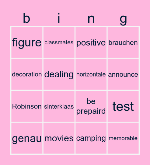 Performens & activities Bingo Card