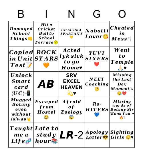 𝙎𝙍𝙑 𝙀𝙓𝘾𝙀𝙇 💫♥️ Bingo Card