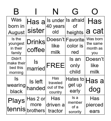 Find someone who....... Bingo Card
