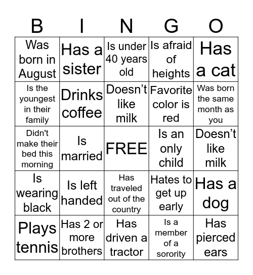 Find someone who....... Bingo Card