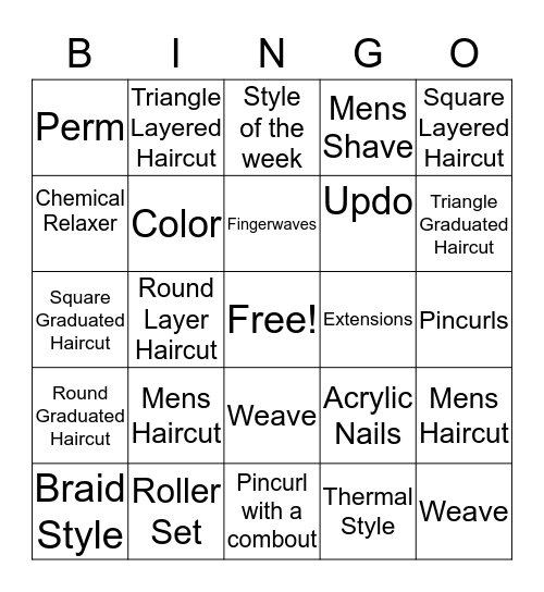 Cosmetology Bingo Card