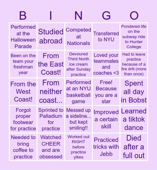 NYUDT BINGO Card