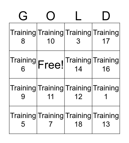Reward for Gold Bingo Card