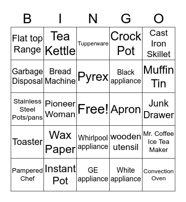Kitchen Bingo Card