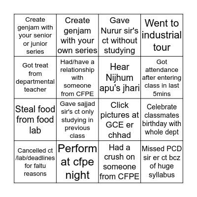 CFPE Bingo Card