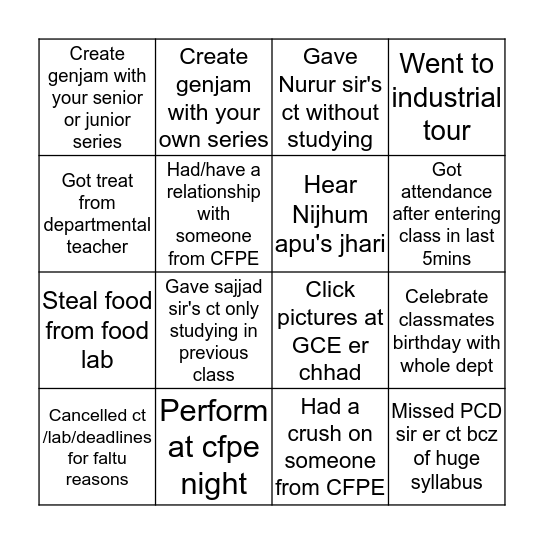 CFPE Bingo Card