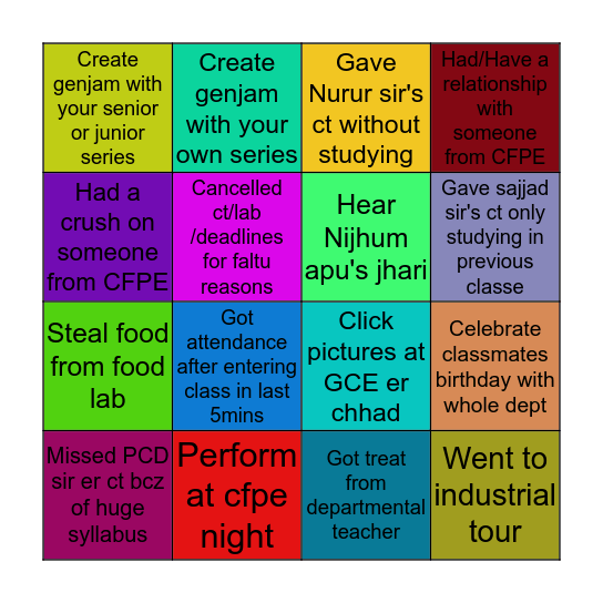 CFPE Bingo Card