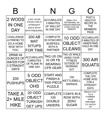CROSSFIT RUTHERFORD Bingo Card