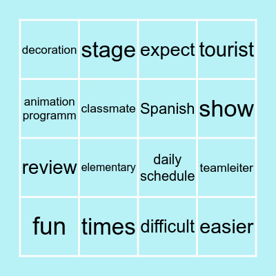 Performens & activities Bingo Card