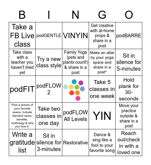 #PodAtHomeChallenge Bingo Card