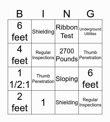CONSTRUCTION SAFETY BINGO Card