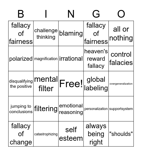 THINKING ERRORS Bingo Card