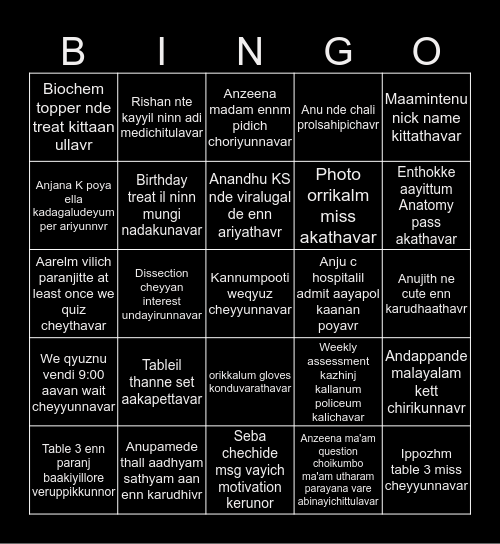 The "TABLE 3" Bingo Card