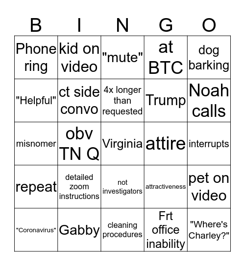 Staff Meeting Bingo Card