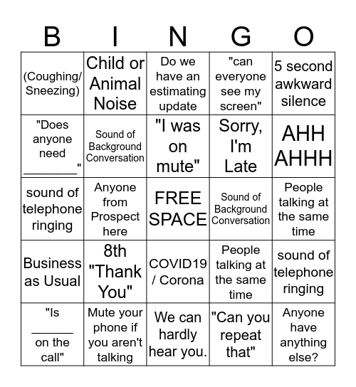 Monday Meeting Bingo Card