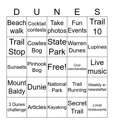Dig the Dunes Bingo Card Bingo Card