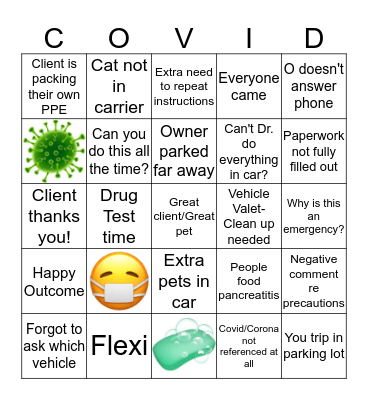 Curbside Corona Bingo Card