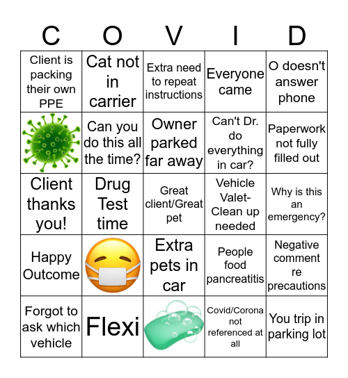 Curbside Corona Bingo Card