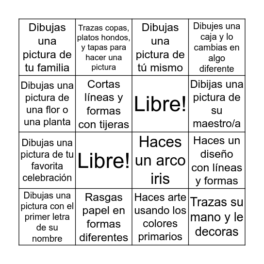 Bingo de Arte para K el Primer Grado Bingo Card