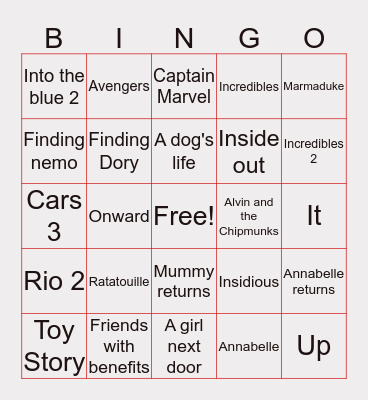 Movies Bingo Card