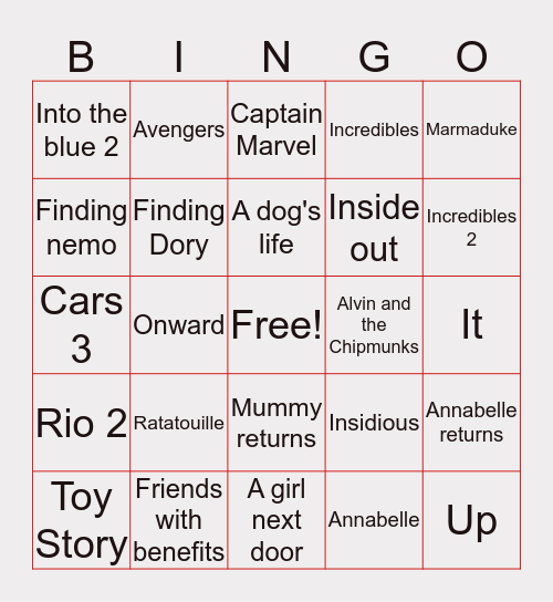 Movies Bingo Card