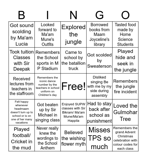 Tura Public School (Older Edition) Bingo Card