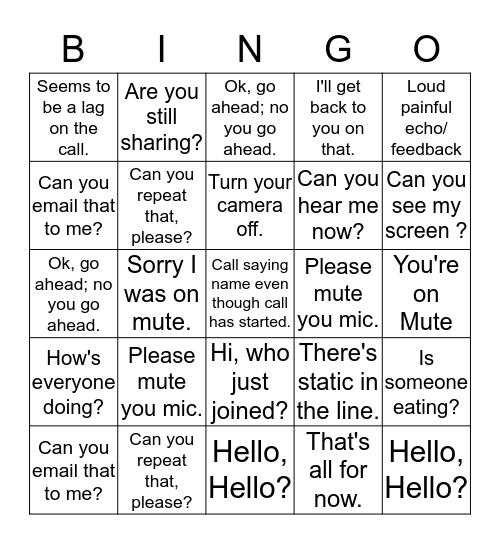 Conference Call Bingo Card