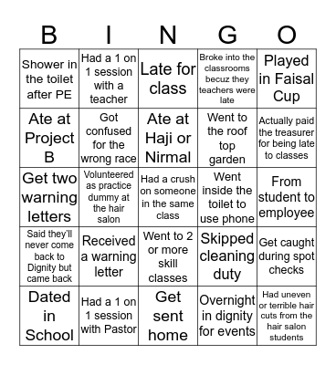 Dignity Bingo Card