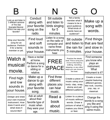Elementary Music Bingo Card