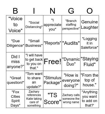 Conf. Call BINGO Zacharyism Edition Bingo Card