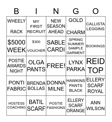 Postie  Fashions at the Langham Bingo Card