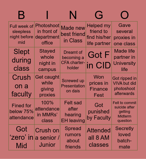 Finance Bingo Card