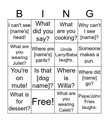 Schaefer Sunday Dinner (Card 1) Bingo Card