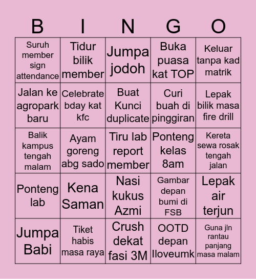 UMK Jeli Edition Bingo Card