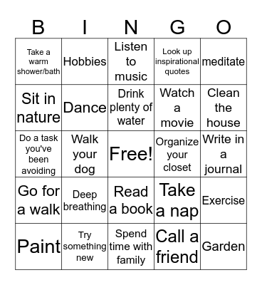 Self-Care Bingo! Bingo Card