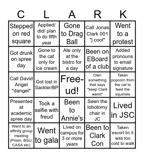 Clarkie Bingo Card