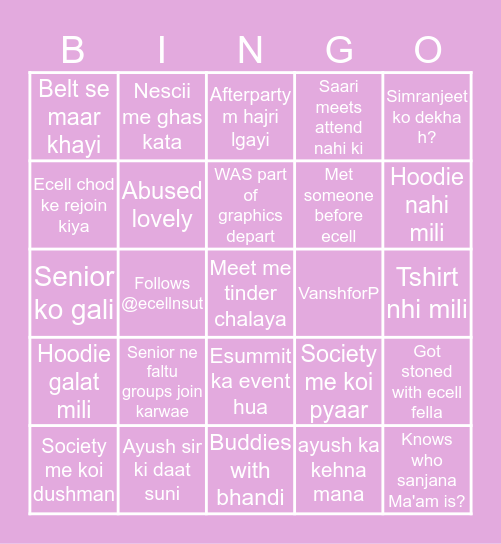 YOUR FRIENDLY ECELL BINGO! Bingo Card