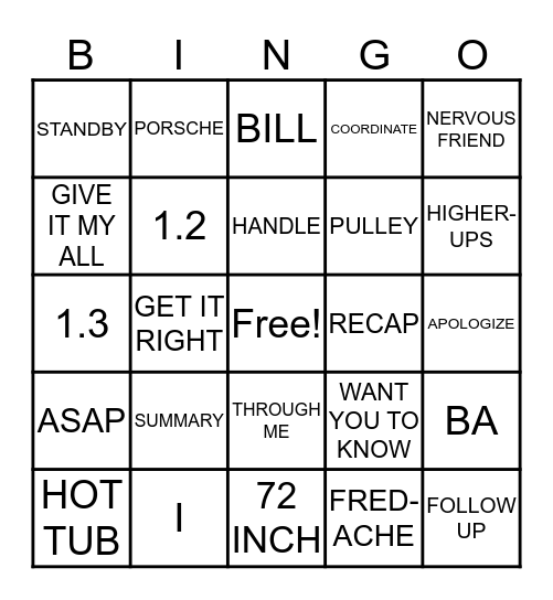 FRED BINGO Card