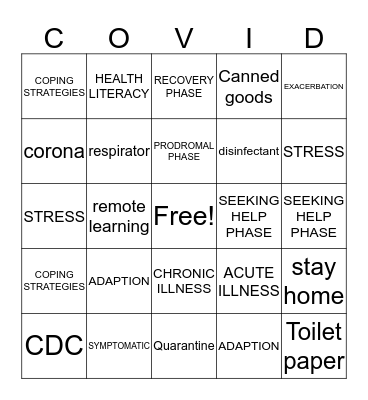 Family Fun Nite! Bingo Card