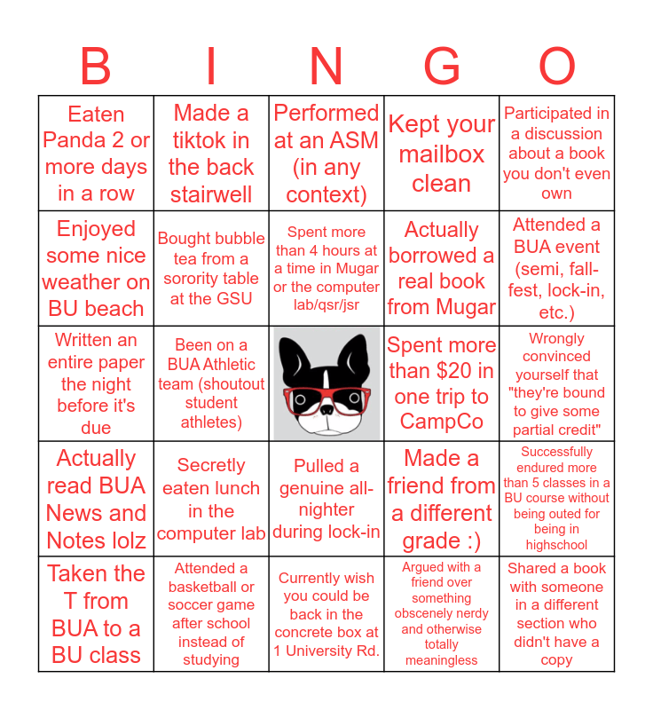 BUA Bingo! Bingo Card