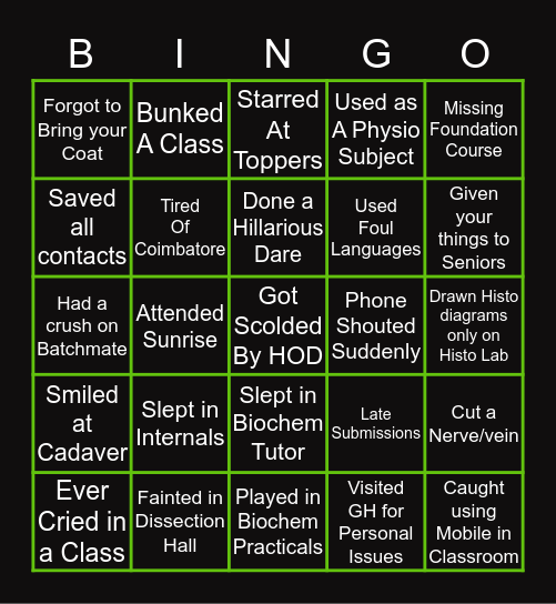 MEDICO CHECKLIST Bingo Card