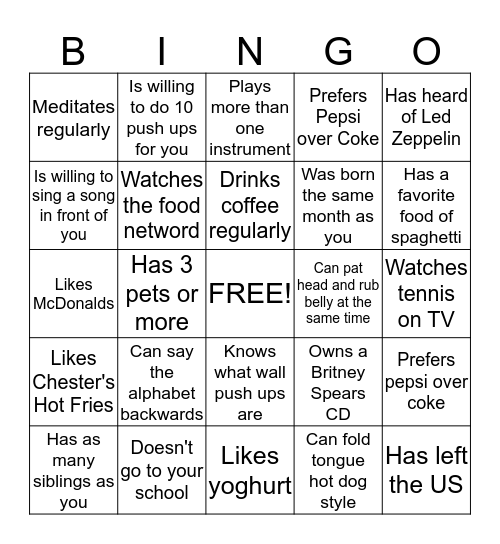 Bingo! Bingo Card