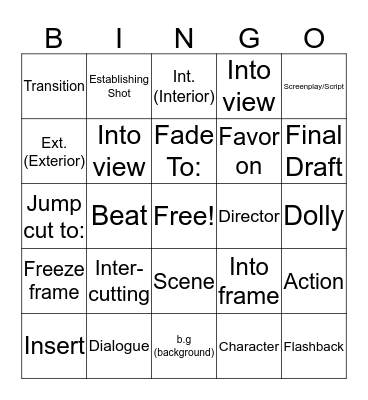 Screenplay Bingo Card