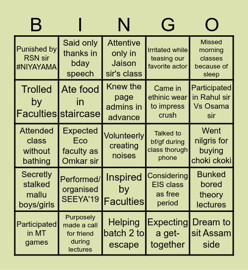 MT educare Quarantine bingo Nov'19 Bingo Card