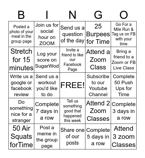 CrossFit Antics Member Bingo Card
