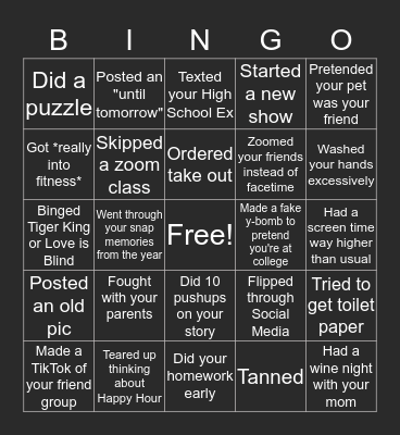 QUARANTINE BINGO Card
