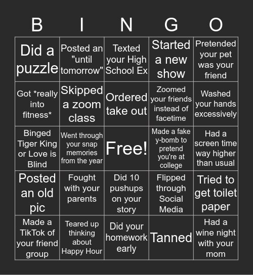 QUARANTINE BINGO Card