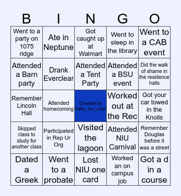 NIU Edition Bingo Card